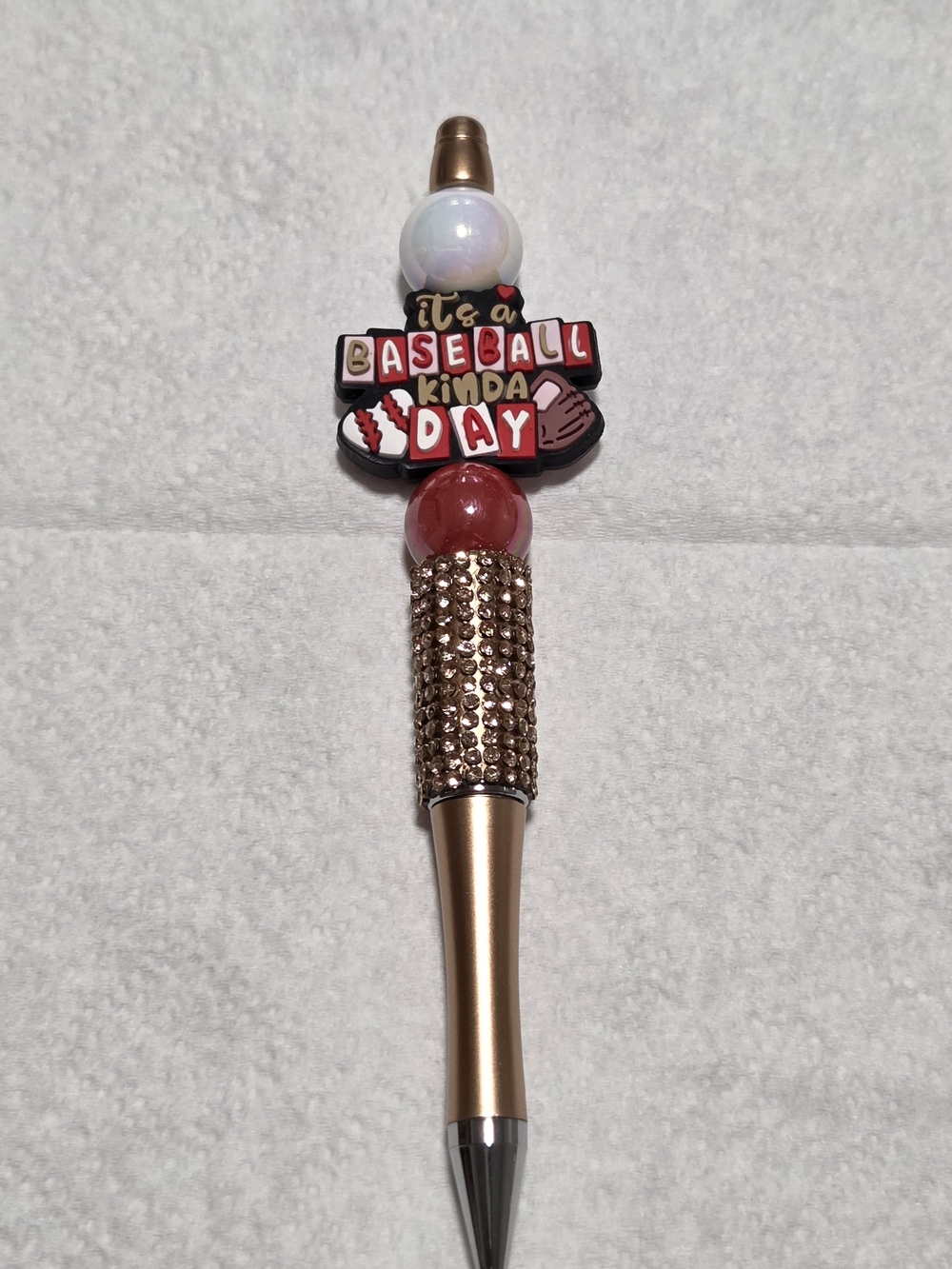 Baseball Kinda Day Bling Pen - Rose Gold with Red Accents